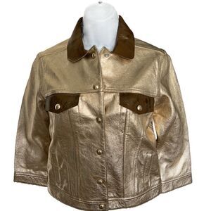 MAURO GRIFONI Vintage Gold Crop Leather Jacket Size 40 IT M USA